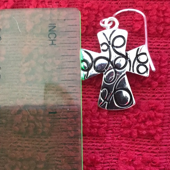 Silver Detailed Cross Earrings with Hook Backing - Picture 3 of 4